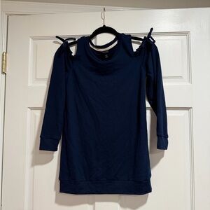 Kids Navy Cold-Shoulder Tie-Shoulder Long Sleeve Shirt